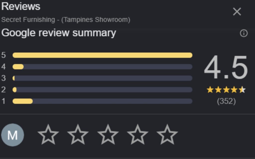 Secret Furnishing Google Rating